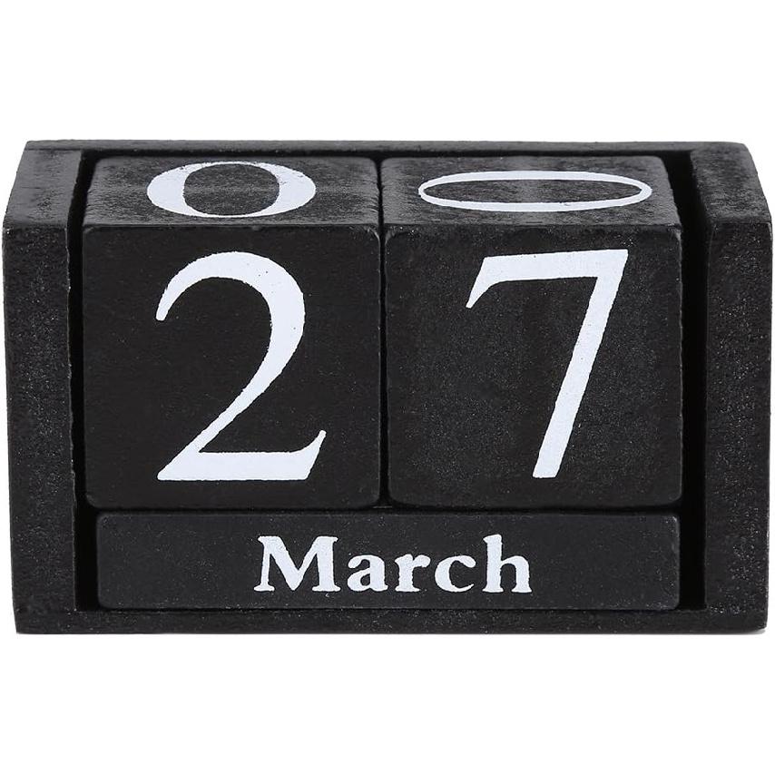 Vintage Wooden Calendar Desktop Time Concept Rustic Wood Blocks Chic Perpetual Calendars Month Date Number Display Home Office Decoration Desk