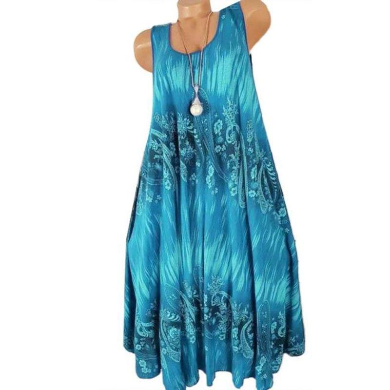 

Sleeveless round Neck Neck Printed Dress 5XL Sleeveless round Neck Print Dress Light Blue 5XL(5XL)
