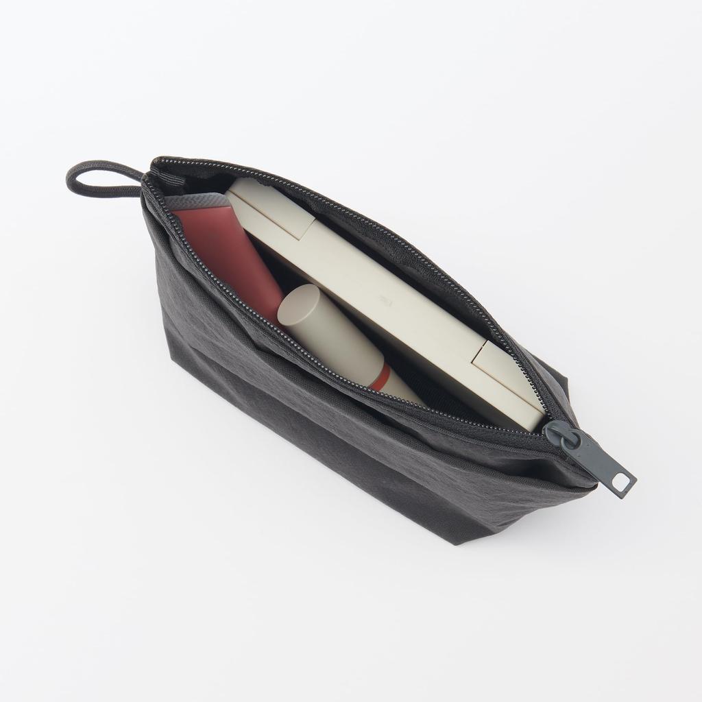 MUJI Wrinkle Nylon Gusset Pouch Dark Gray S 16.5×11×6 Cm