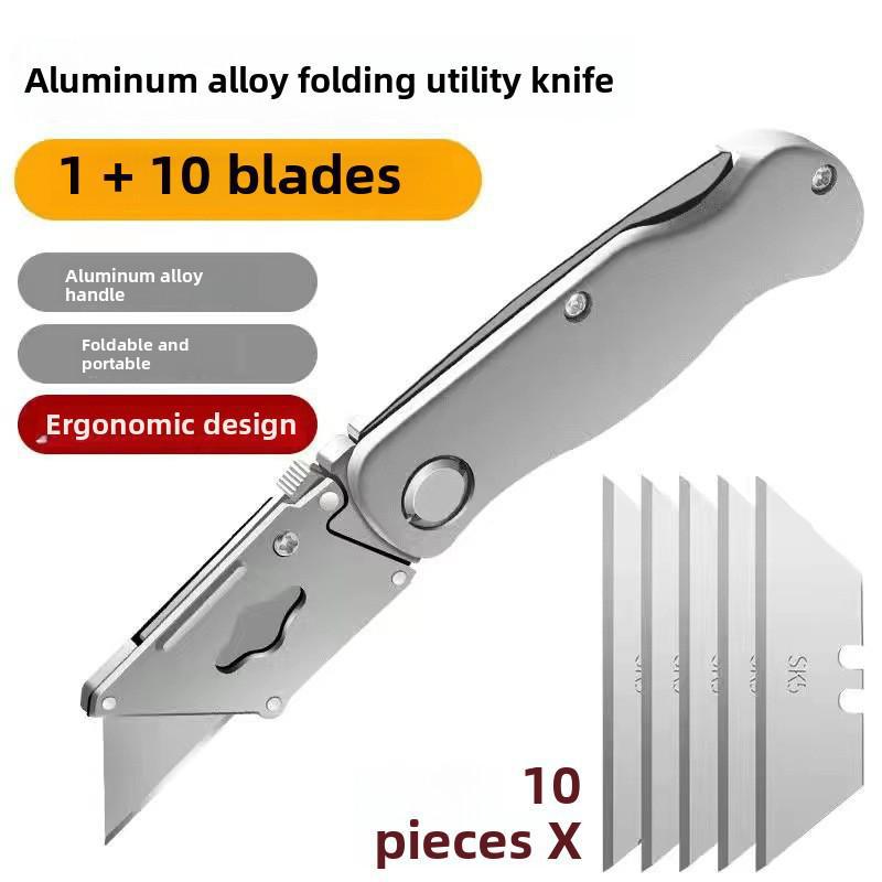 

Бесплатная доставка Многофункциональный алюминиевый нож: Открывалка для коробок, ручной резак для бумаги, складной нож для обоев 1 piece + 10 blades