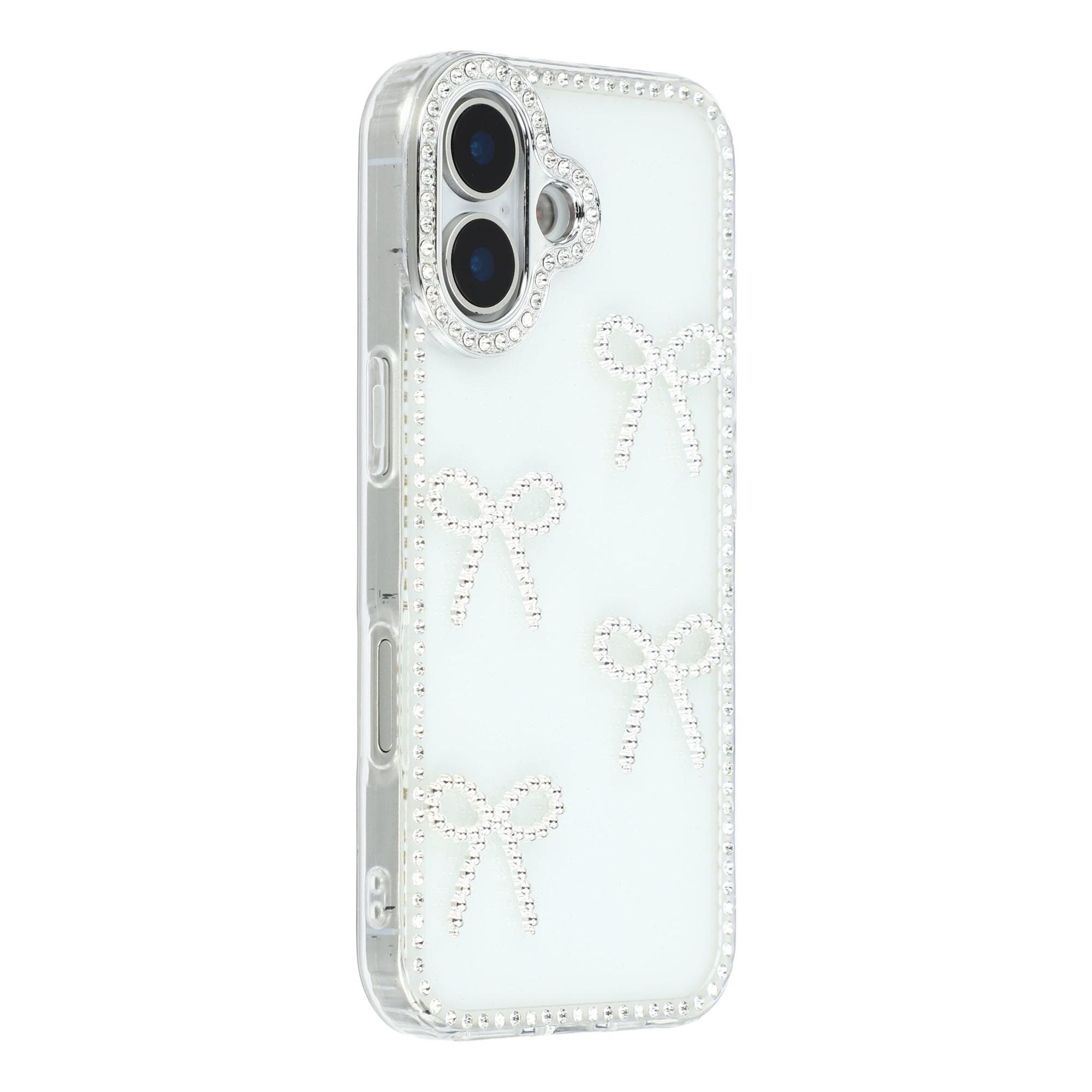

For iPhone 16 Case Rhinestone Edge Butterfly Bow Decor TPU + PC IMD Phone Cover