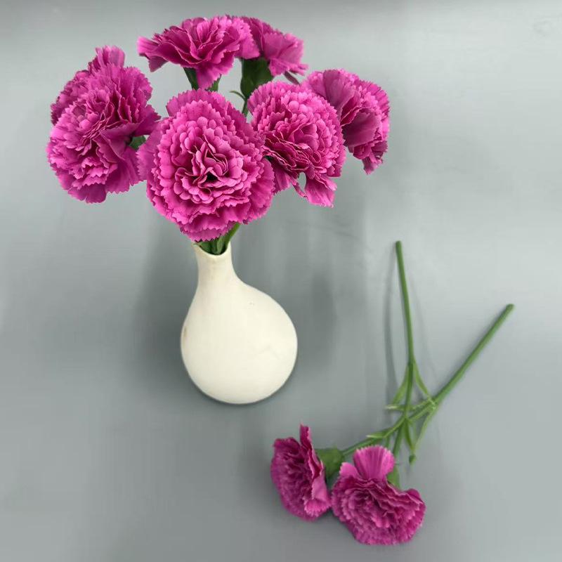 Short Stem Carnation Artificial Silk Flower Bouquet - Hand-Feel Moisturizing Floral Decor for Living Room Tabletop Arrangements
