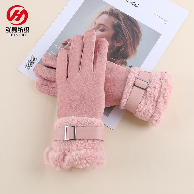 Women's Winter Touchscreen Suede Gloves - Velvet Thickened, Windproof, and Warm for Cycling and Outdoor Protection.