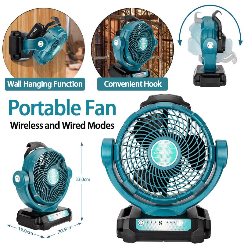 Indoor and Outdoor Construction Fan For Makita/Bosch 14.4V-18V Li-ion Battery AC/DC Power Tool Fan UK/US/EU Plug Brushless Motor