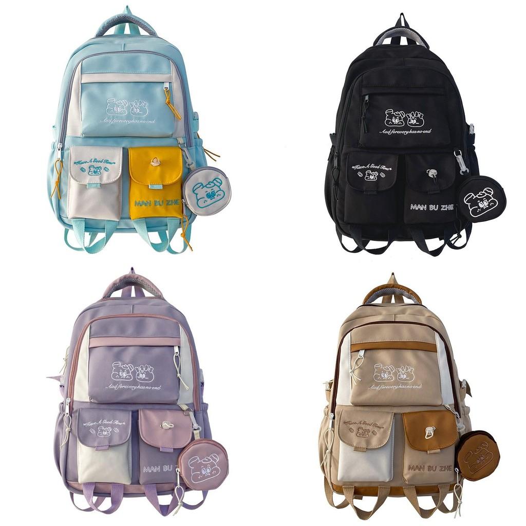 Blocking Splicing Color School Bag Large Capacity Backpack Cartoon Gift Students