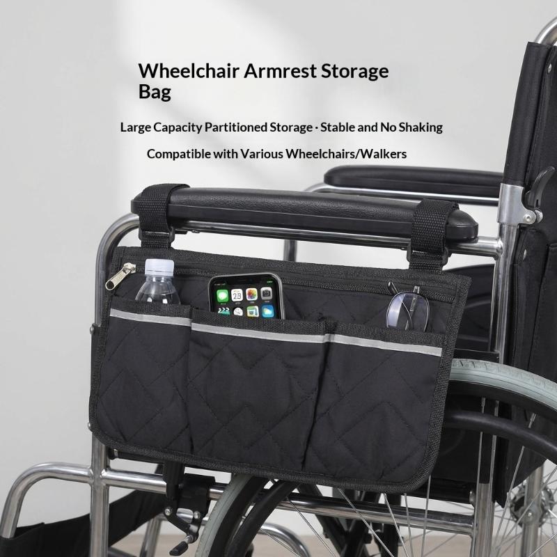 Multifunctional Wheelchair Side Armrest Bag Reflective Strip Portable Velcro Polyester Household Hanging Storage Bag