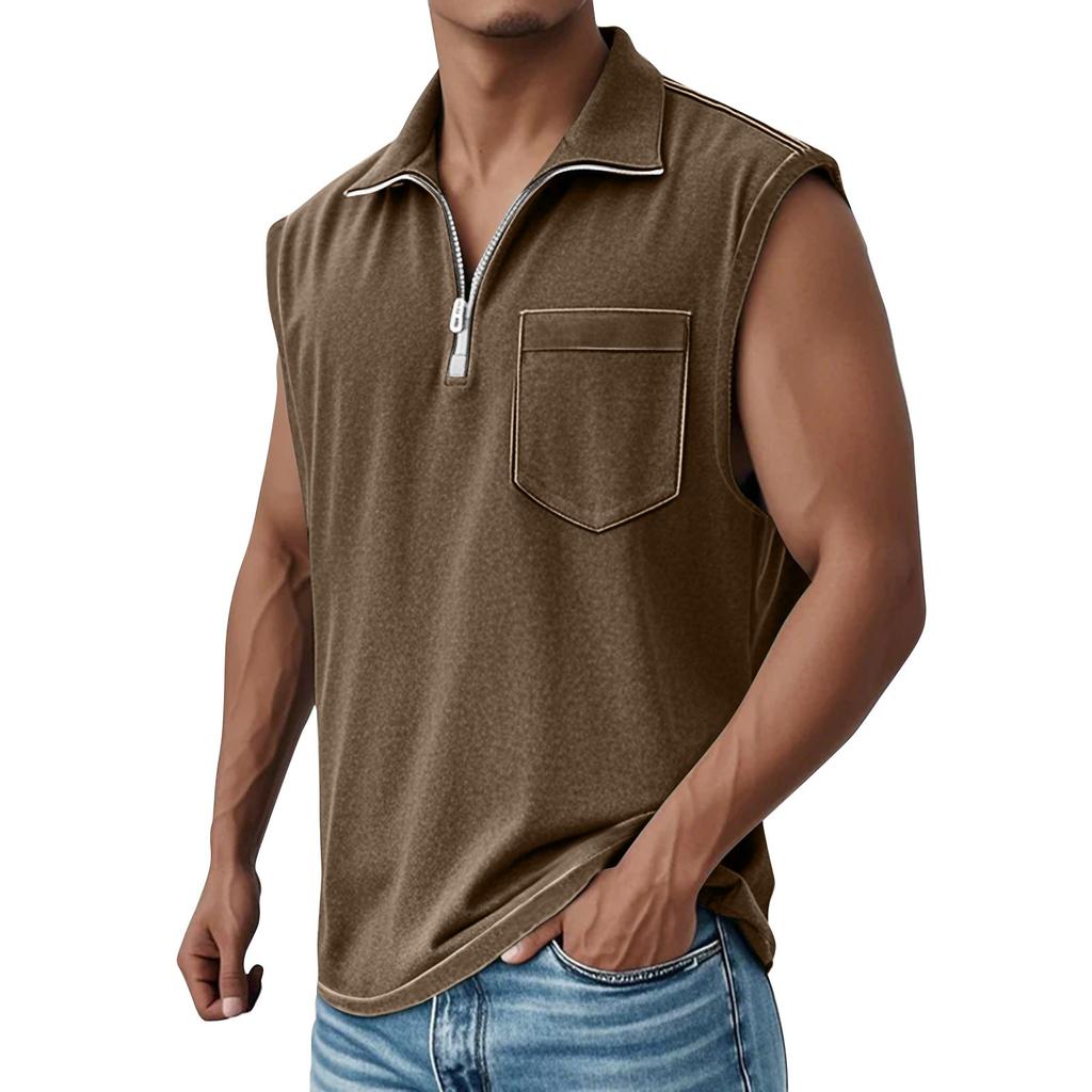 Men's Summer Solid Color Sports Zipper Lapel Vest Men's Sports Casual Vest