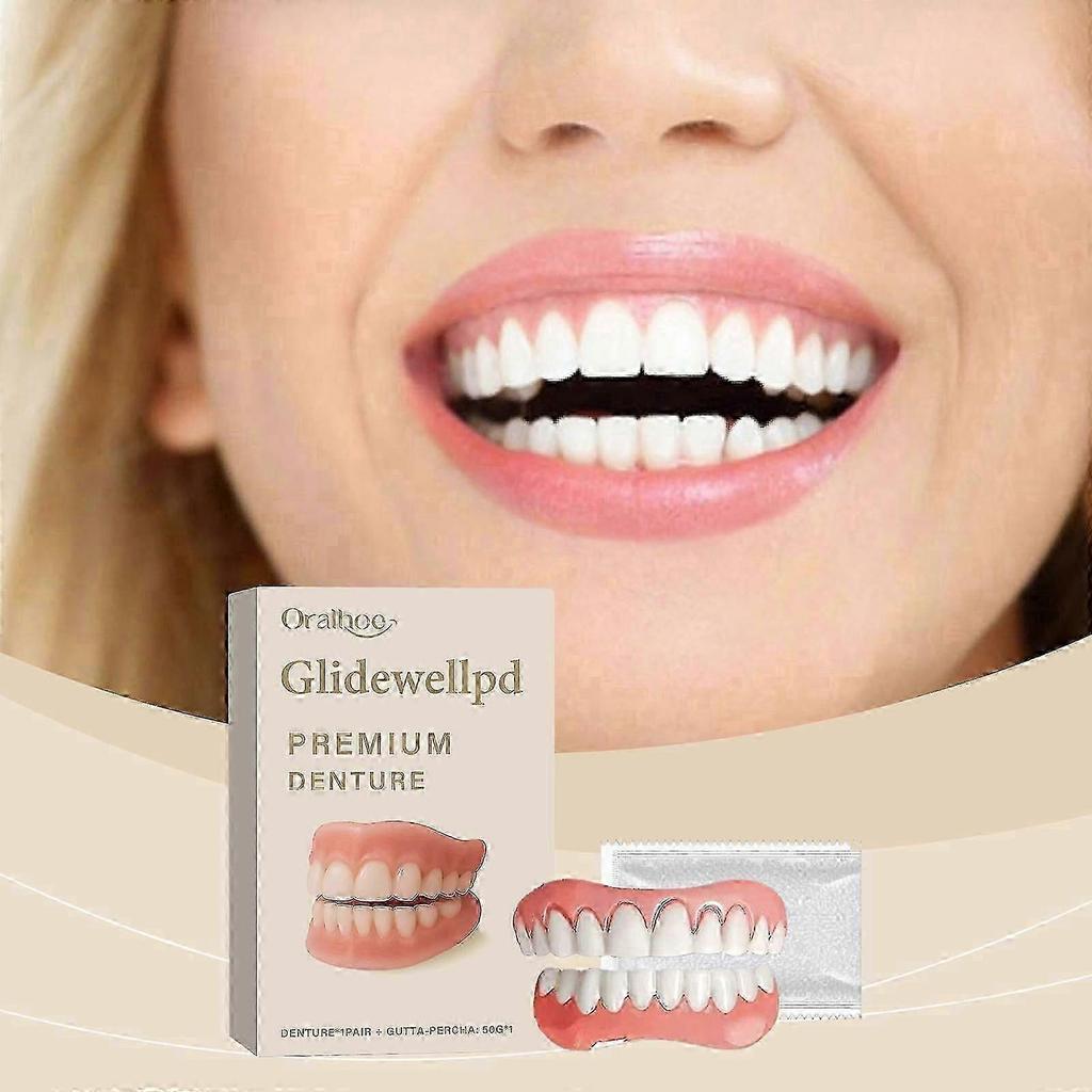 Oralhoe Silicone Denture Set with Beautiful Teeth, Comfortable Smile Material, Denture Care Set