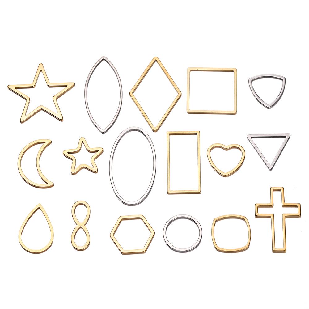 10pcs Stainless Steel Geometric Star Cross Round Frame Earrings Charms Connectors for Necklaces Earrings Jewelry Making Supplies