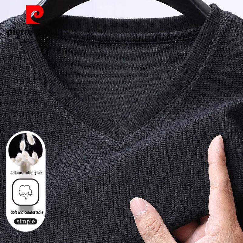 Pierre Cardin Men s Waffle V-Neck Long Sleeve T-Shirt with Silk Blend L