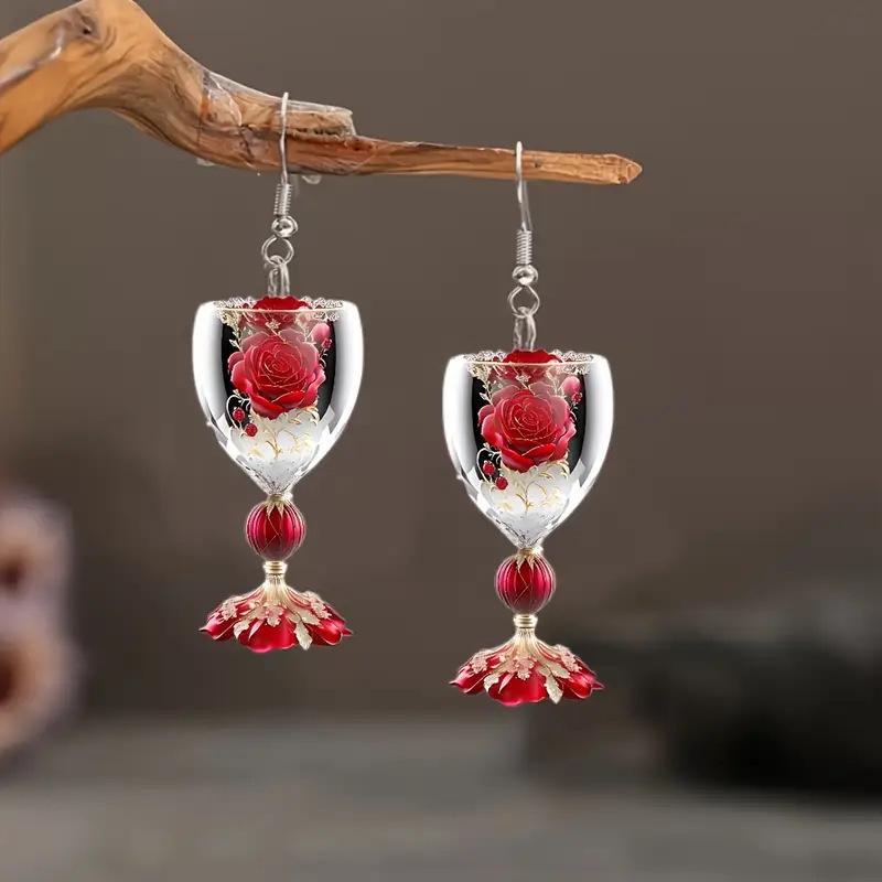 Festive Wine Glass Acrylic Earrings: Christmas & Valentine's Day Decorations