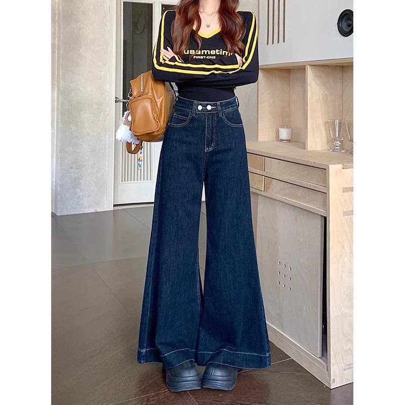 

Джинсы клеш больших размеров с высокой посадкой и широкими штанинами для женщин с фигурой «груша» на весну 2025 года 5XL синий