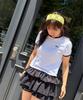 PLASMA SPHERE Tutu Tiered French Ferry Shirred Tiered Mini Skirt Pants_Black