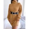 Autumn Winter Womens Casual Turtleneck Lantern Sleeve Knit Dress No Belt
