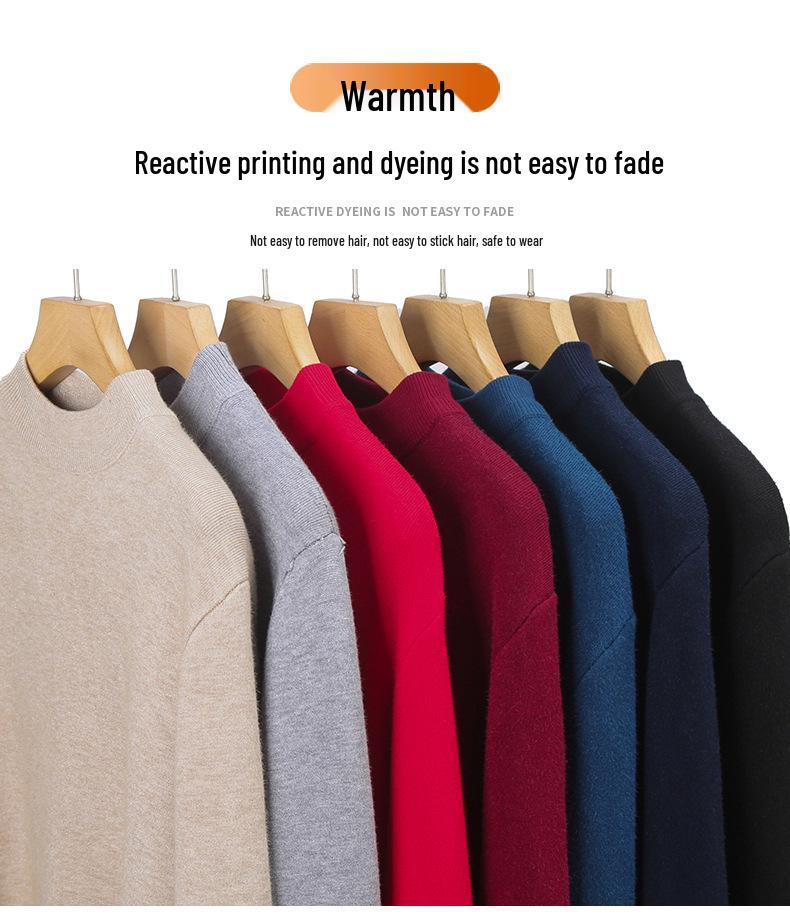 Men's Winter Velvet Fleece Knitwear: Half-High Collar Solid Base Layer Sweater