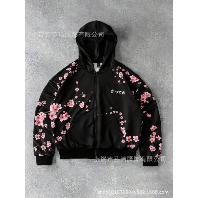 Mens Oversized Hooded Zip-Up Sweatshirt With Leopard Print Patchwork 3D Digital Design