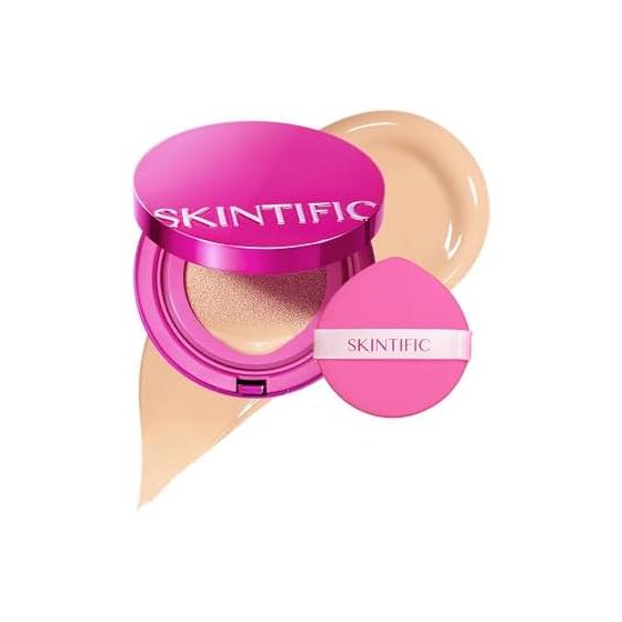 SKINTIFIC Pink Glow Cushion Foundation #01 Vanilla | Medium coverage, natural glossy skin, moisturizing power for dry skin, light feel, long-lasting,