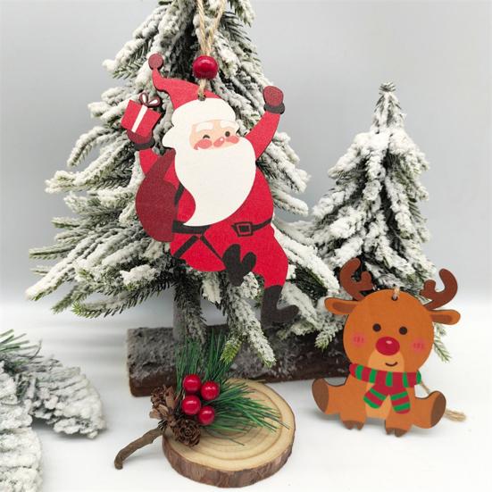 Christmas Wooden Ornaments Vintage Snowman Reindeer Santa Gingerbread Man Christmas Tree Hanging Decoration for Winter Home Decor