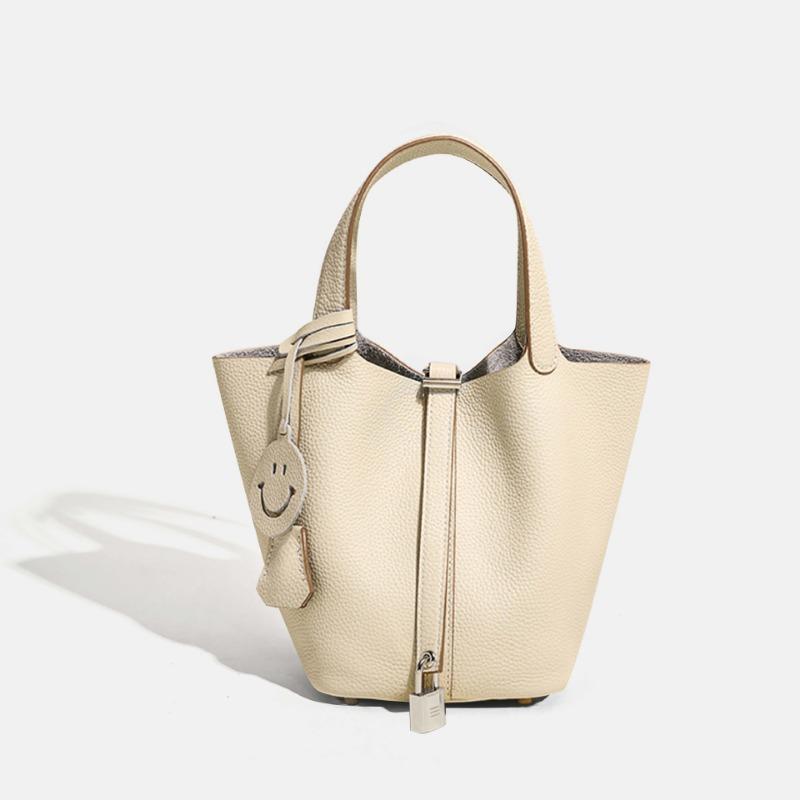 New leather vegetable basket bag women's bag bucket bag large-capacity handbag fashionable senior commuter bag light luxury bag