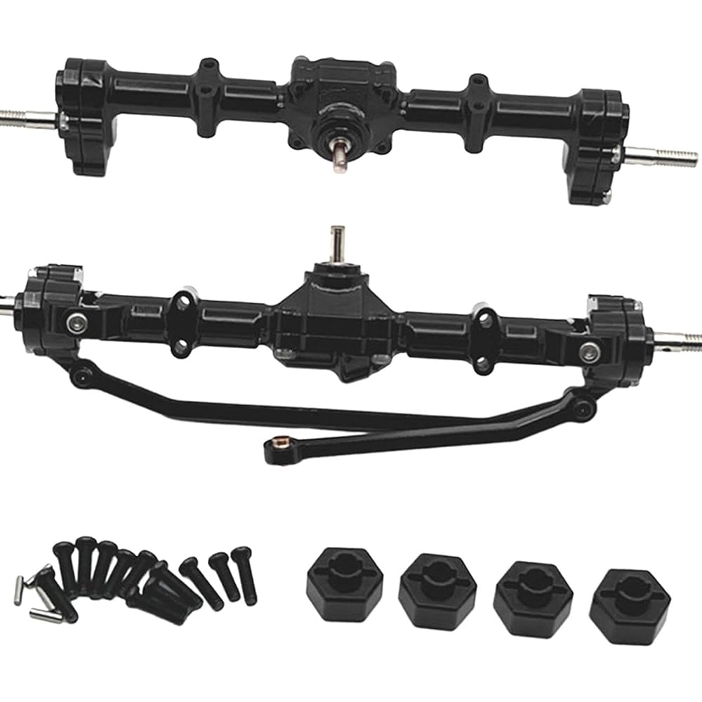 Generic 1:12 Front and Rear Axle Housing Set, Front and Rear Bridge Repair Parts, Practical Bridge Shaft Complete Set for MN168 Model Trucks, Black