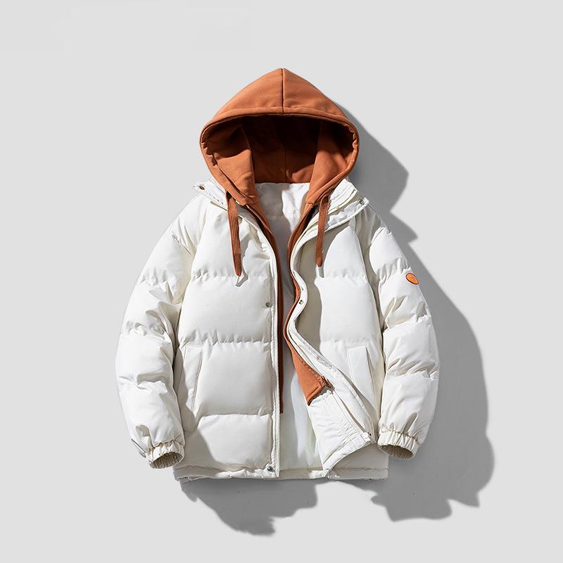 Trendy Couples' Hooded Loose Cotton Jacket - Faux Two-Piece, Thickened for Warmth in Autumn/Winter