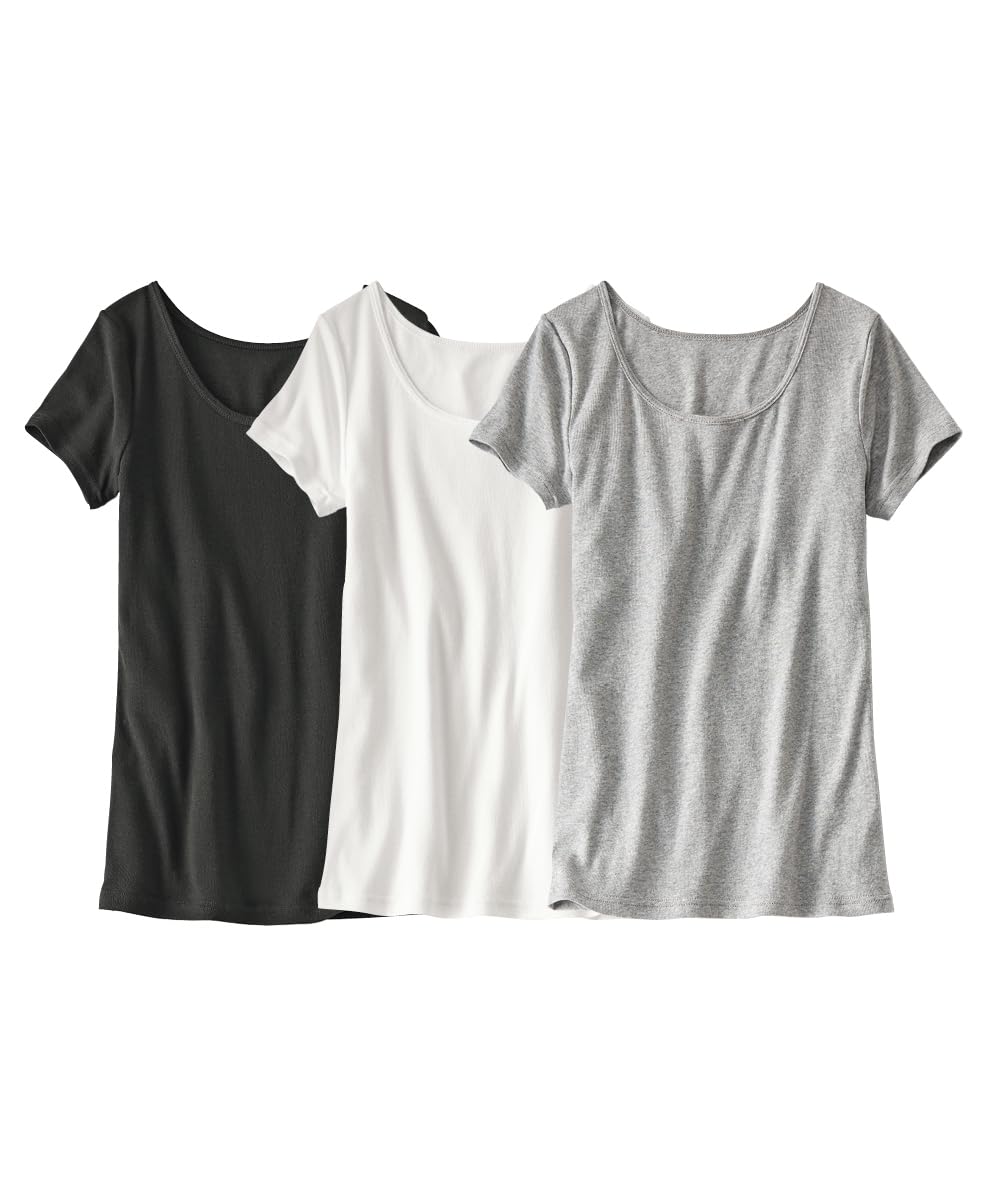 

Inner set of heather gray LL [Nissen] shirts, 100% cotton, short-sleeved innerwear, 3, off-white + + black,