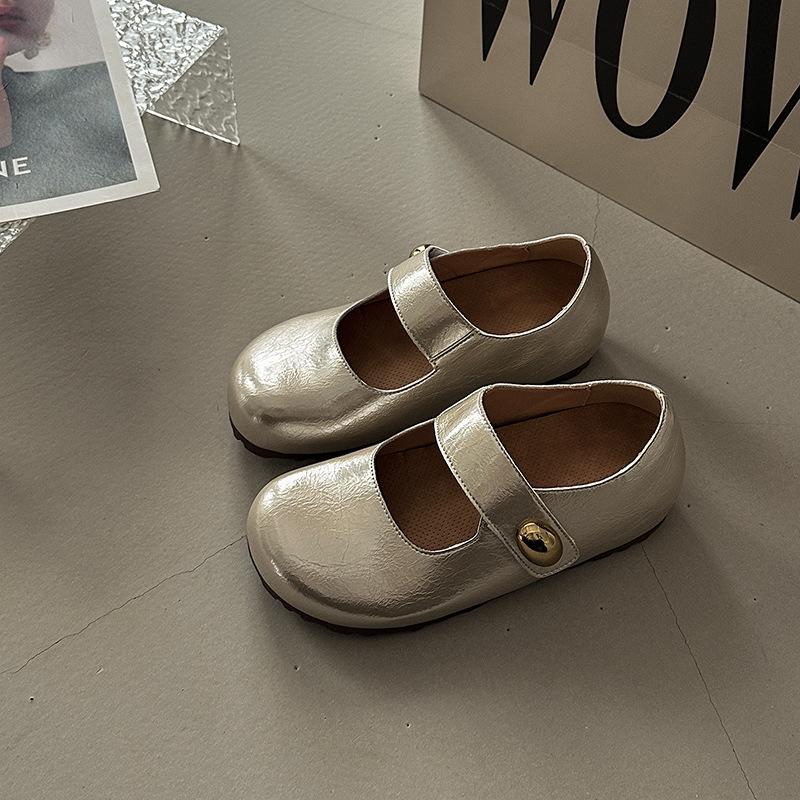 Fashion Versatile Leather Shoes Casual Retro Mary Jane Shoes Women's Summer New Simple One-word Buckle Ballet Shoes Single Shoes