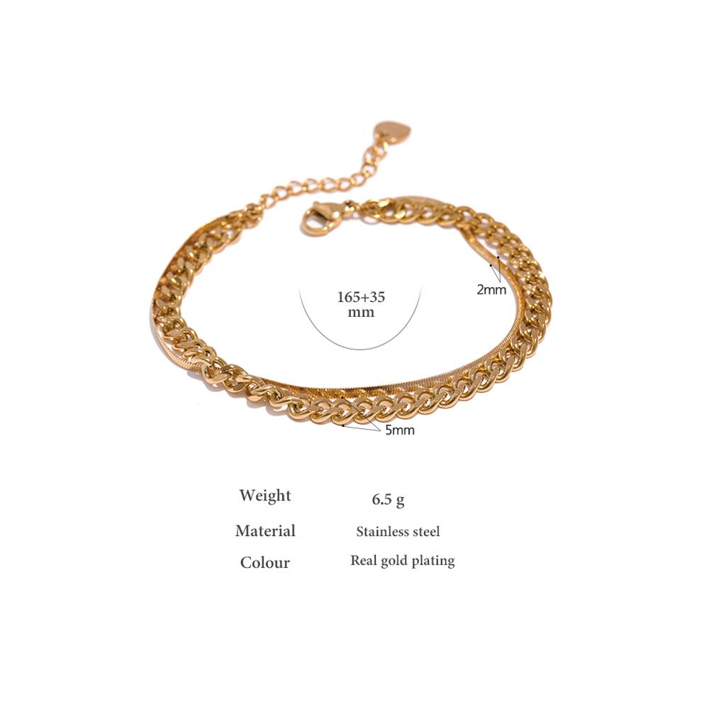 Yhpup Stainless Steel Double Layered Chain Bangle Bracelet Trendy Golden Stylish Unique Design Jewelry Female Party Men Gift