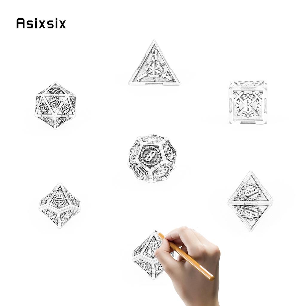 7 Pcs Blue Silver Double Swords Metal Dice Solid Polyhedral Dice Set Suitable for Role-Playing RPG   Pathfinder Board Game