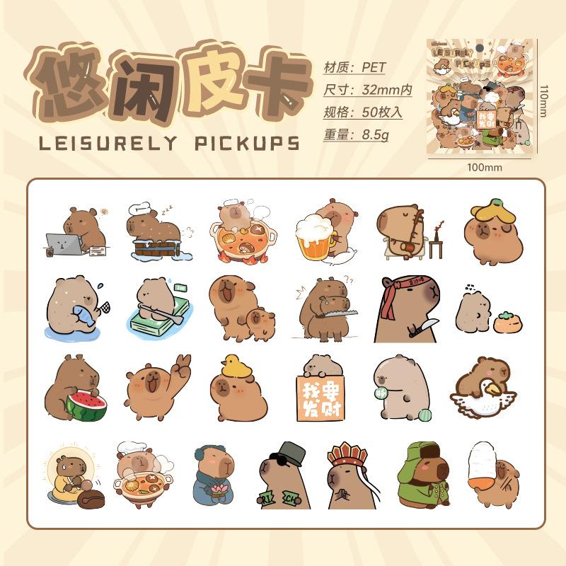 50 pcs Cute cartoon guinea pig pickup hand tent stickers children girl stickers PET sticker pack Scrapbooking accessories