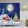 Christmas Shower Curtain Snowflake Bathroom Curtain, Merry Christmas Bathroom Decoration Blue Cartoon Snowman Bathroom Decor