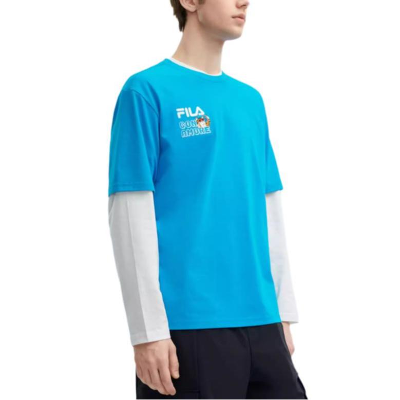 FILA Comfortable Breathable Round Neck Dopamine Embroidered Cat Dog Short Sleeve T-Shirt Unisex Tops Miel-Blue F11U429102FBU