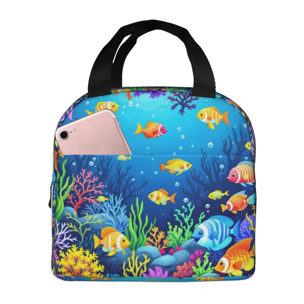Underwater Coral Reef Fish Insulated Lunch Bag for Kids School Cooler Thermal Food Box Tote Portable Lunch Boxes Container