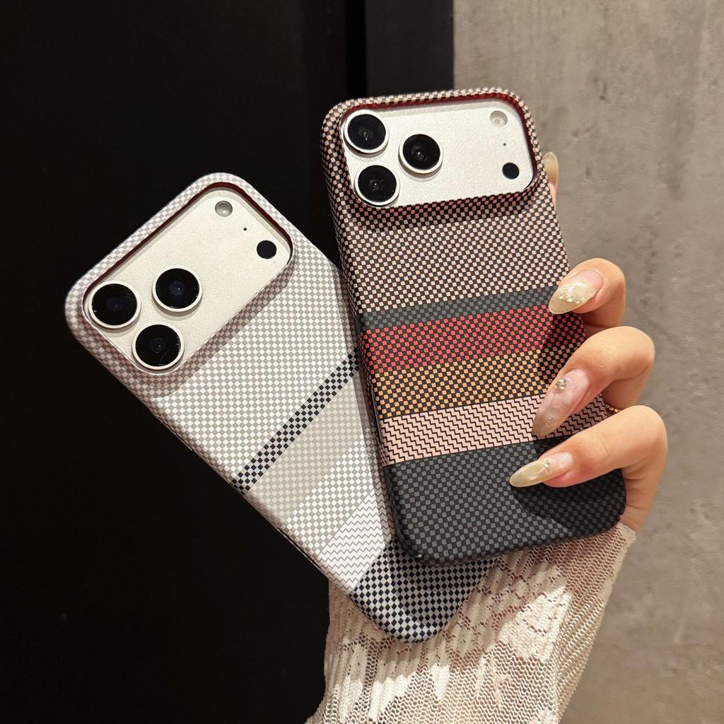 Applicable to iPhone17promax Kevlar plaid mobile phone case Apple 16 ultra-thin carbon fiber skin feel 15 protective case