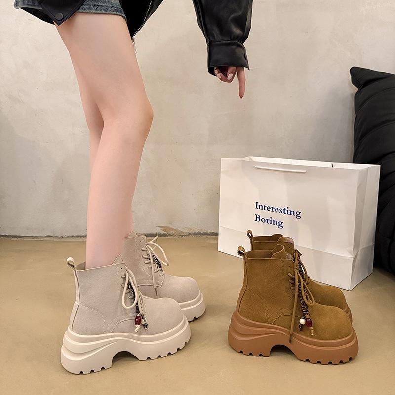 British Martin Boots Women's Summer New Retro Small Man Platform Short Boots Heightening Locomotive Rhubarb Boots