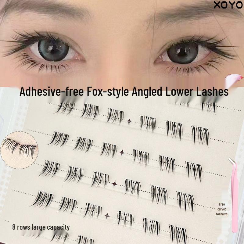 XOYO Fox-Inspired Angled False Eyelashes: Three-Part Self-Adhesive for a Natural, Dense Look