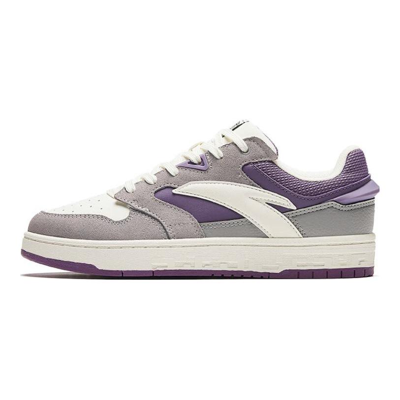 Anta Textile, Synthetic Leather, Split Suede Slip Resistant Abrasion Resistant Skateboard Shoes Women's Gray Purple 122418051-6