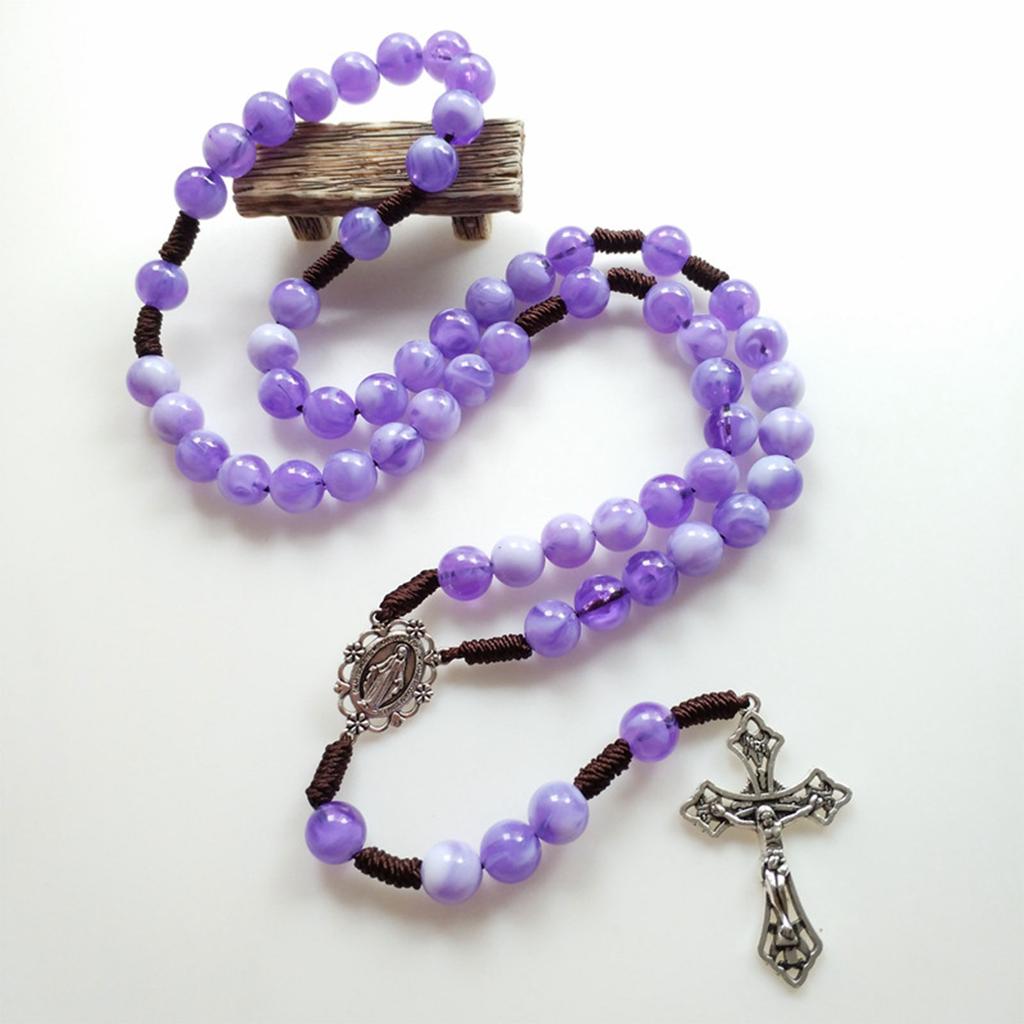 Rustic Agate Catholic Rosary Necklace Decorative Charm Pendant Supplies for Christian Church Birthday Festival Gift