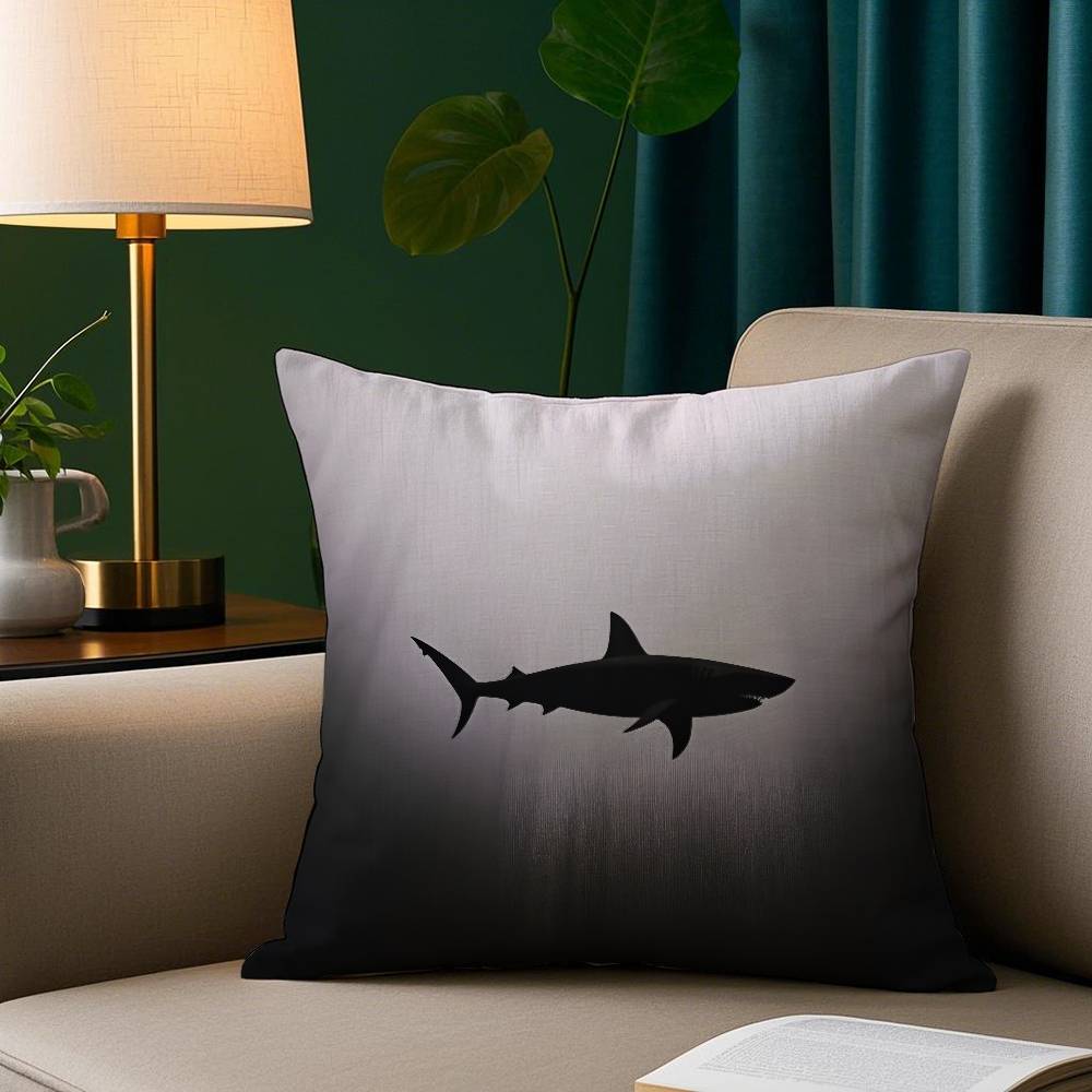 Shark Black Pillow Case Plush Fabric Soft Pillowcase Double Sided Print Sofa Cushion Cover Throw