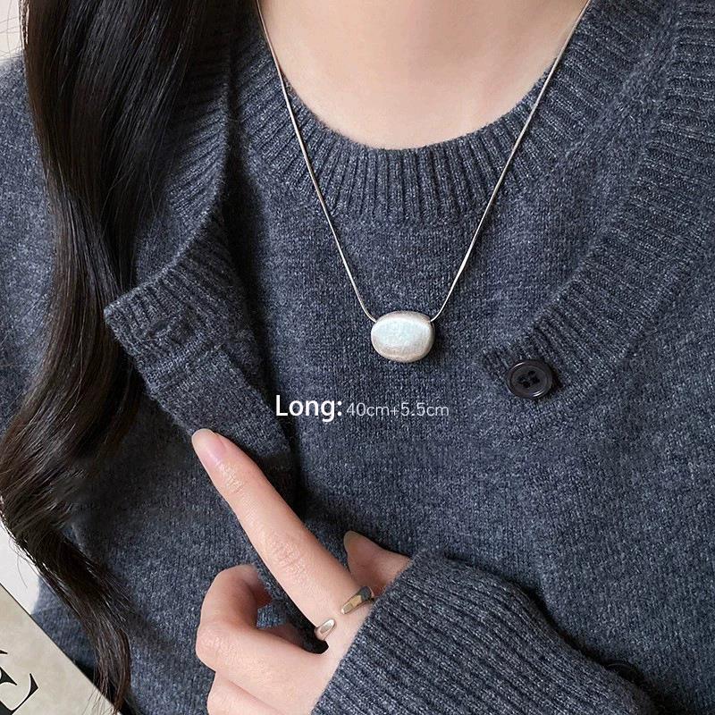 925 Silver Black Agate Necklace for Women Girl Snake Bone Chain Water Drop Jewelry Gift