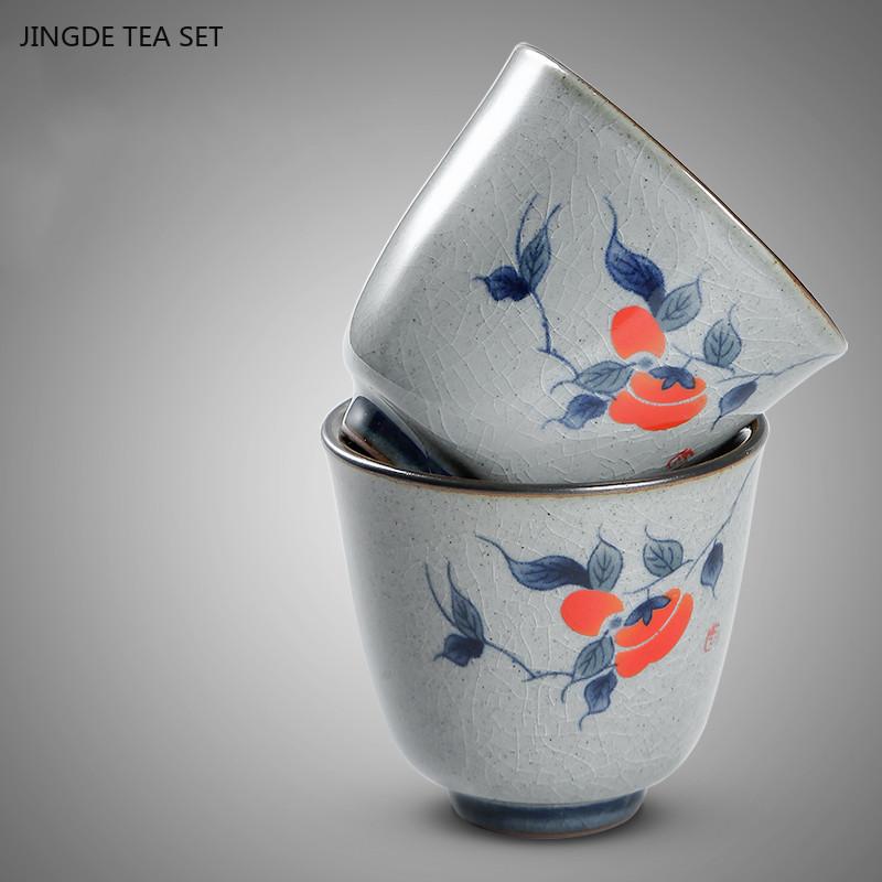 4Pcs Ceramic Zen Tea Cup Set Retro Blue and White Porcelain Teacup Small Tea Bowl Home Beauty Master Cup Chinese Tea Accessories