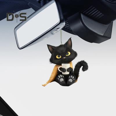 Acrylic Cat Pendant with Lanyard Little Black Cat Automobile Pendant Multifunctional Car Mirror Windows Bags Keys Hanging Decoration