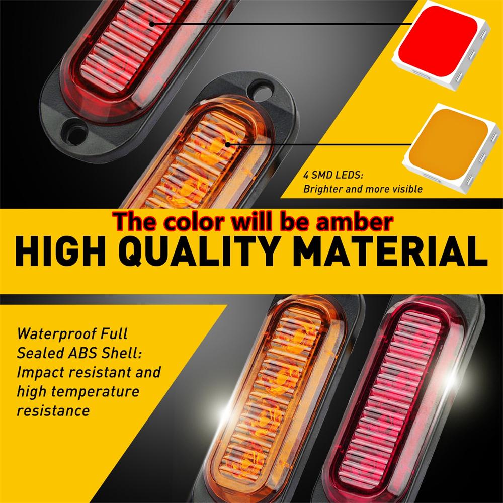 8PCS Amber LED Side Marker Clearance Lights Waterproof Trailer Truck RV