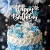 Letter White Snowflake Pattern Glitter Paper Birthday Cake Decoration Plugin