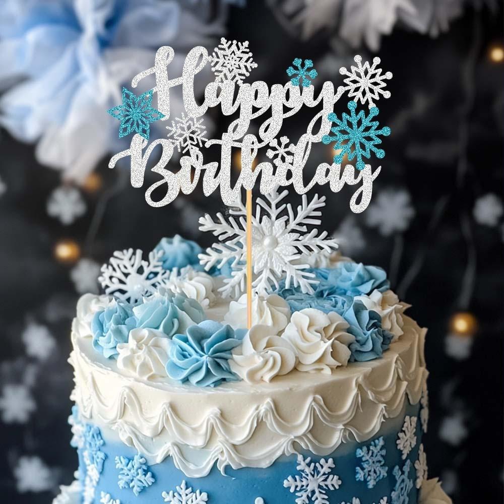 White Letter Snowflake Pattern Glitter Paper Birthday Cake Decoration Plugin