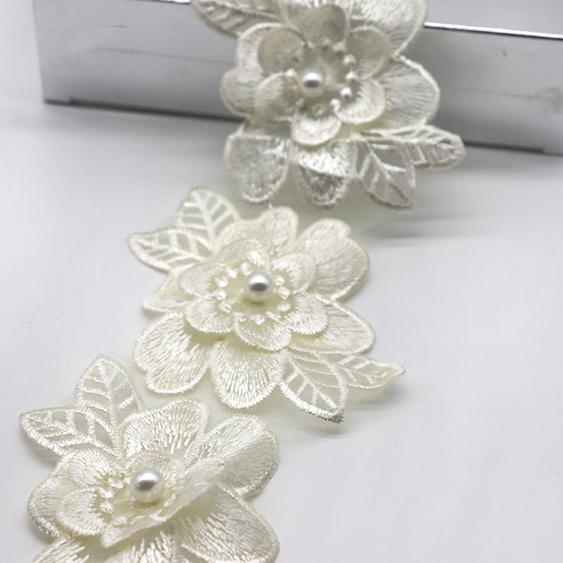 H700 6.5*8cm 10pcs Pearl Flower For Dress Ribbon Lace Trim Knitting Wedding Lace Embroidered DIY Patchwork Sewing Supplies Craft