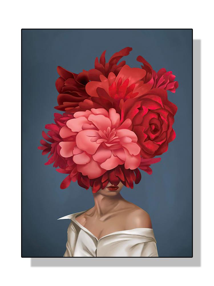 Modern Sexy Woman Flower Head Poster Canvas Painting Abstract Fashion Lady Wall Art for Living Room Decoration Home Cuadros