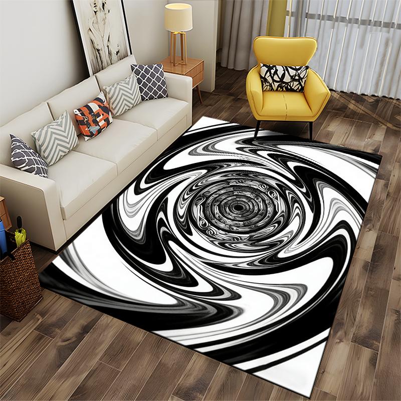 Modern Black and White Swirl Abstract Pattern Carpet for Living Room Suitable for Use As an Anti-slip for Living Room Bedroom Sofas