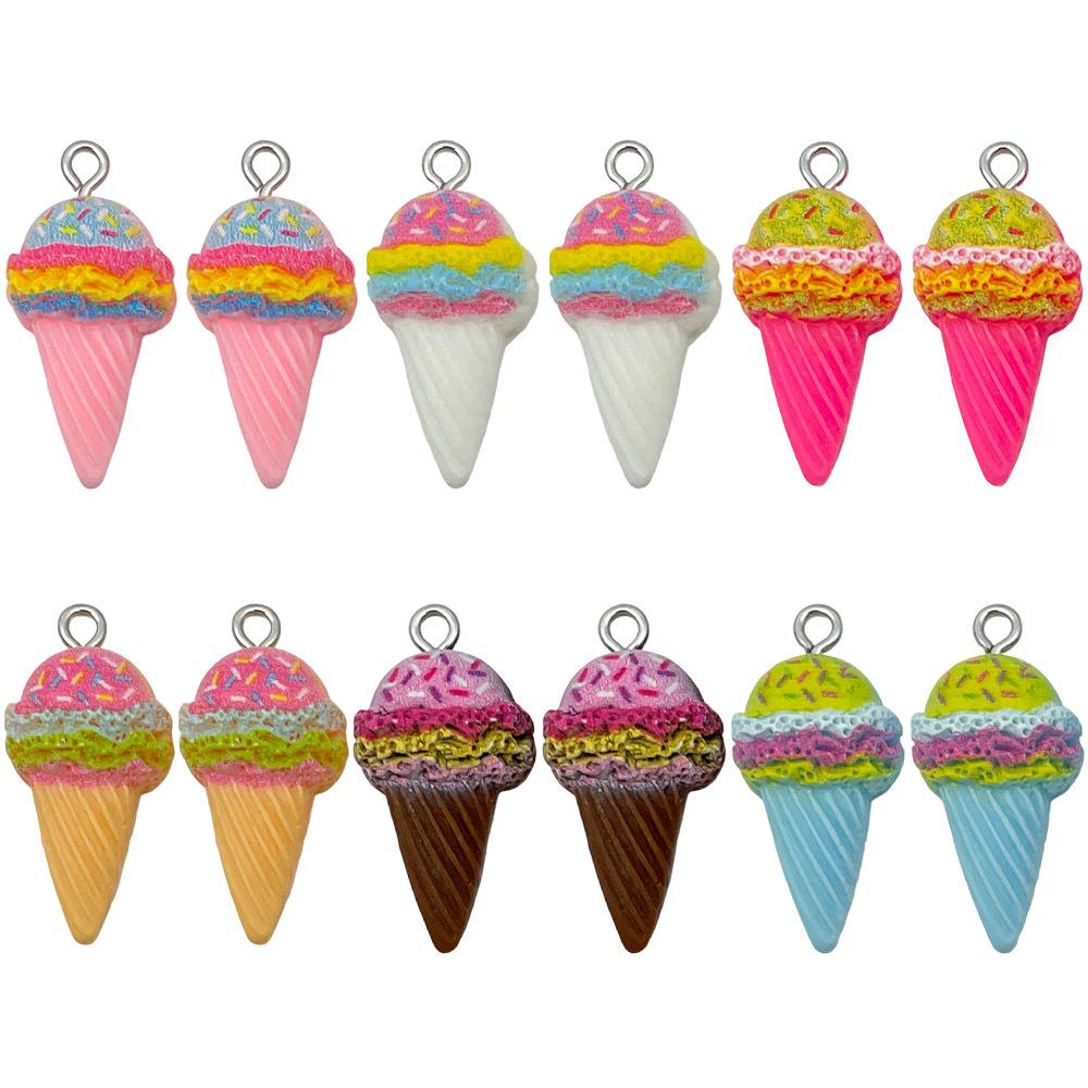 12 Mixed Color Resin Ice Cream Pendant Charms for DIY Jewelry