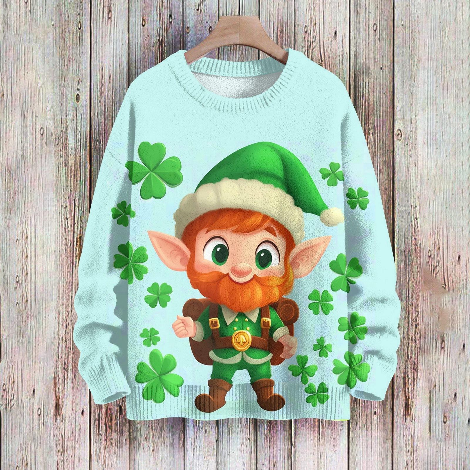 

улица. Свитшоты ко Дню Святого Патрика для детей, вязаные свитера для мальчиков и девочек, симпатичные рубашки, осенние свитера с круглым вырезом 140